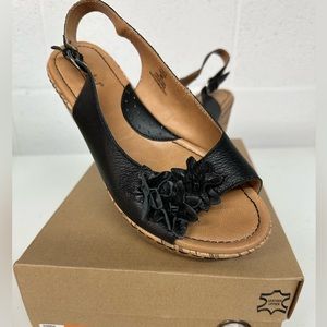 Dressy black wedge sandals